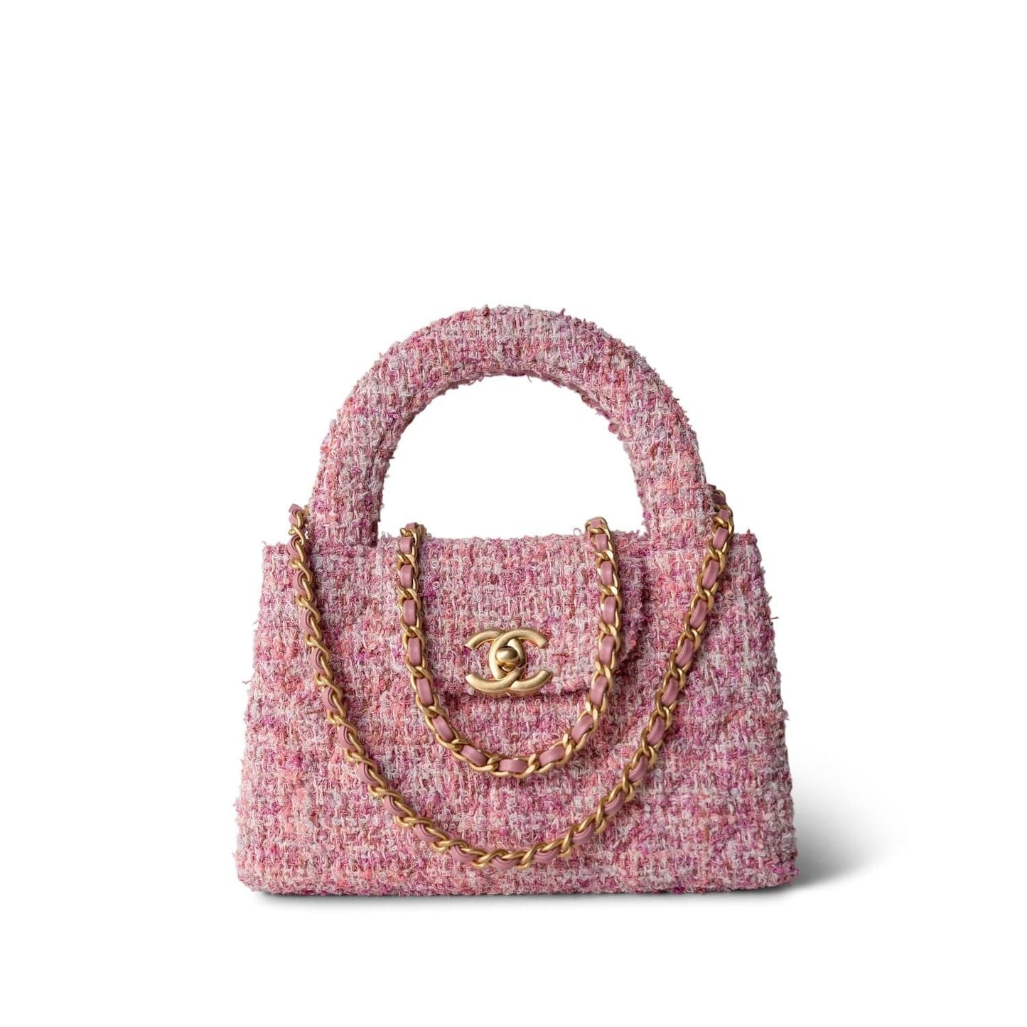 24P Pink Tweed Quilted Nano Kelly Shopper Aged Gold Hardware