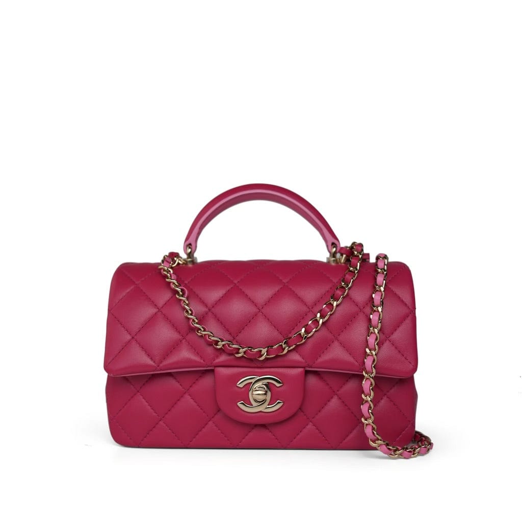 23P Dark Pink/Light Pink Lambskin Quilted Mini Top Handle LGHW