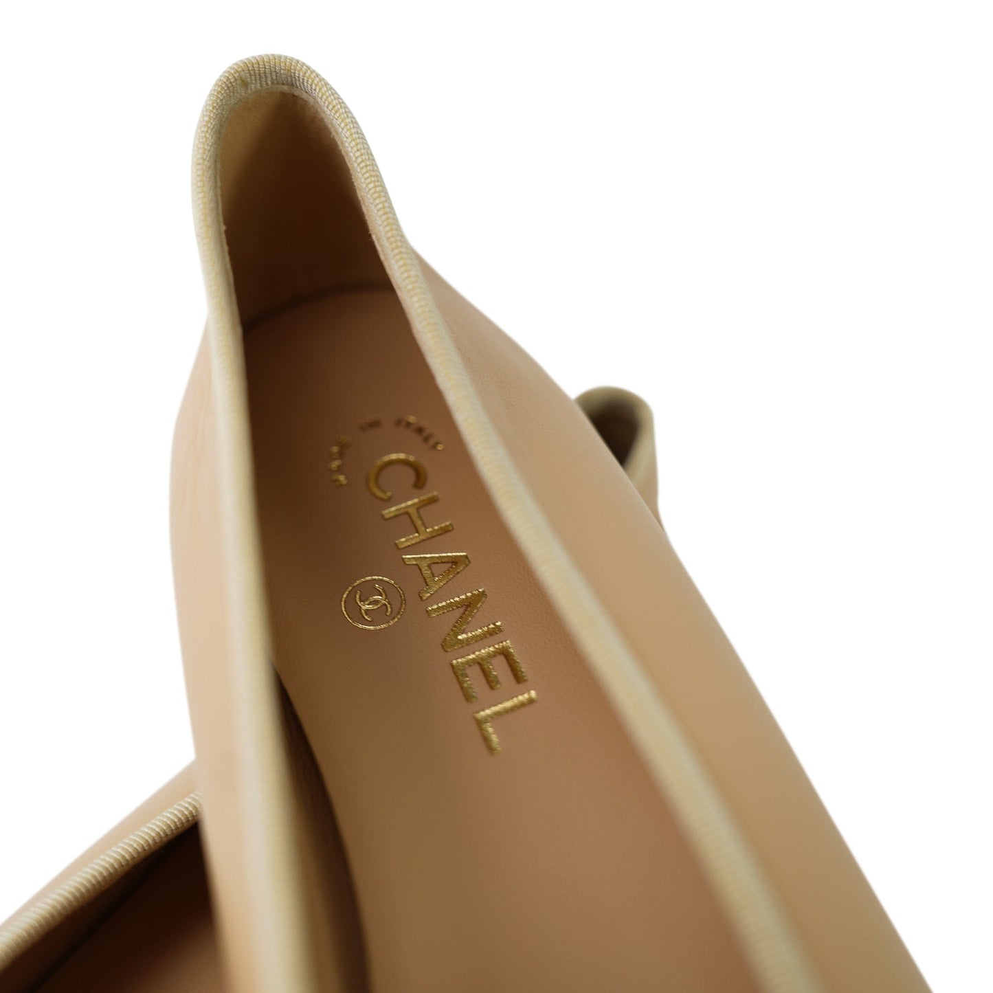 Beige/Black Lambskin Cap Toe CC Ballerina Flats Size 41.5