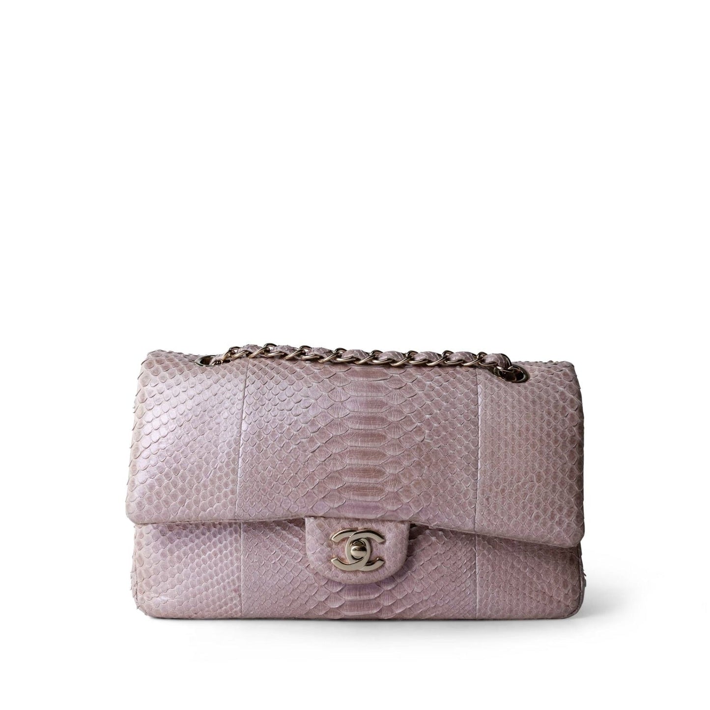 Iridescent Light Pink Python Medium Classic Double Flap LGHW