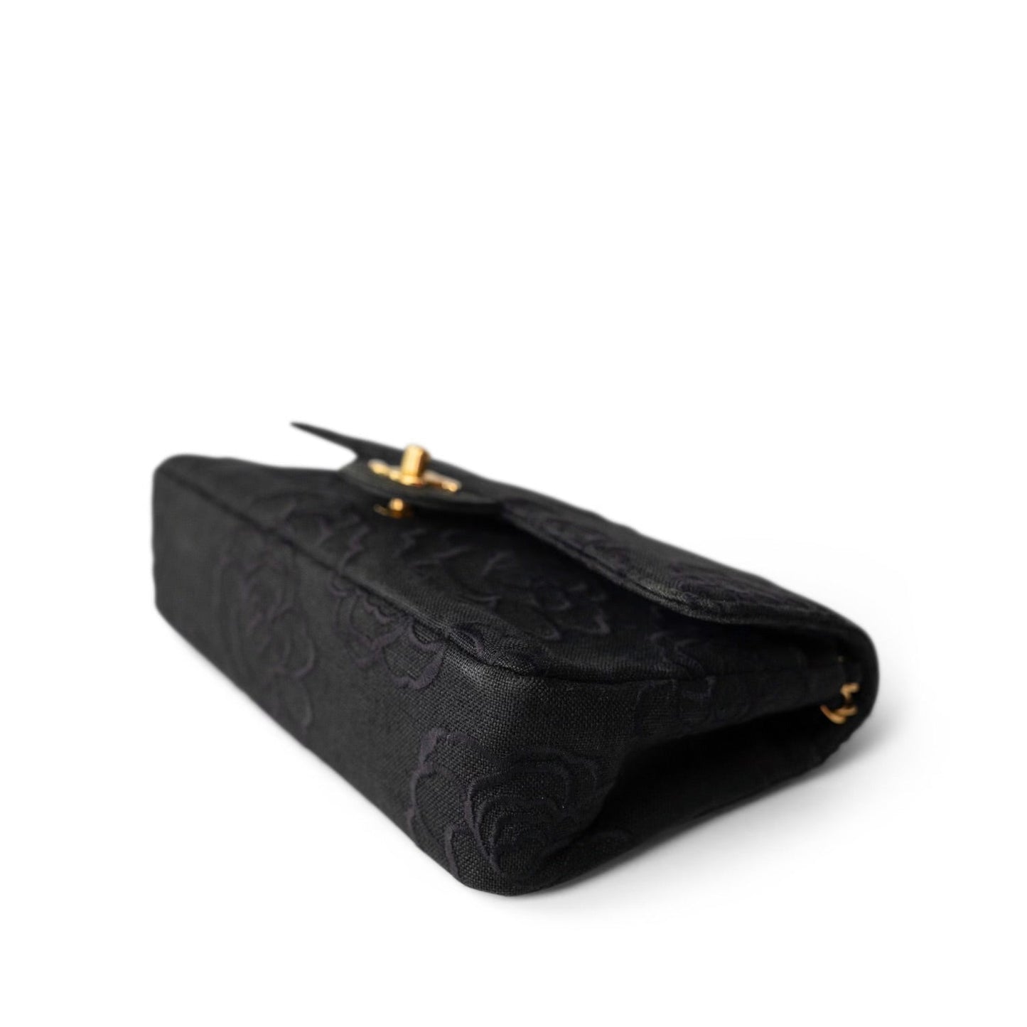 (SOLD!!!) Vintage Black Canvas Camellia Classic Small Double Flap Gold Hardware