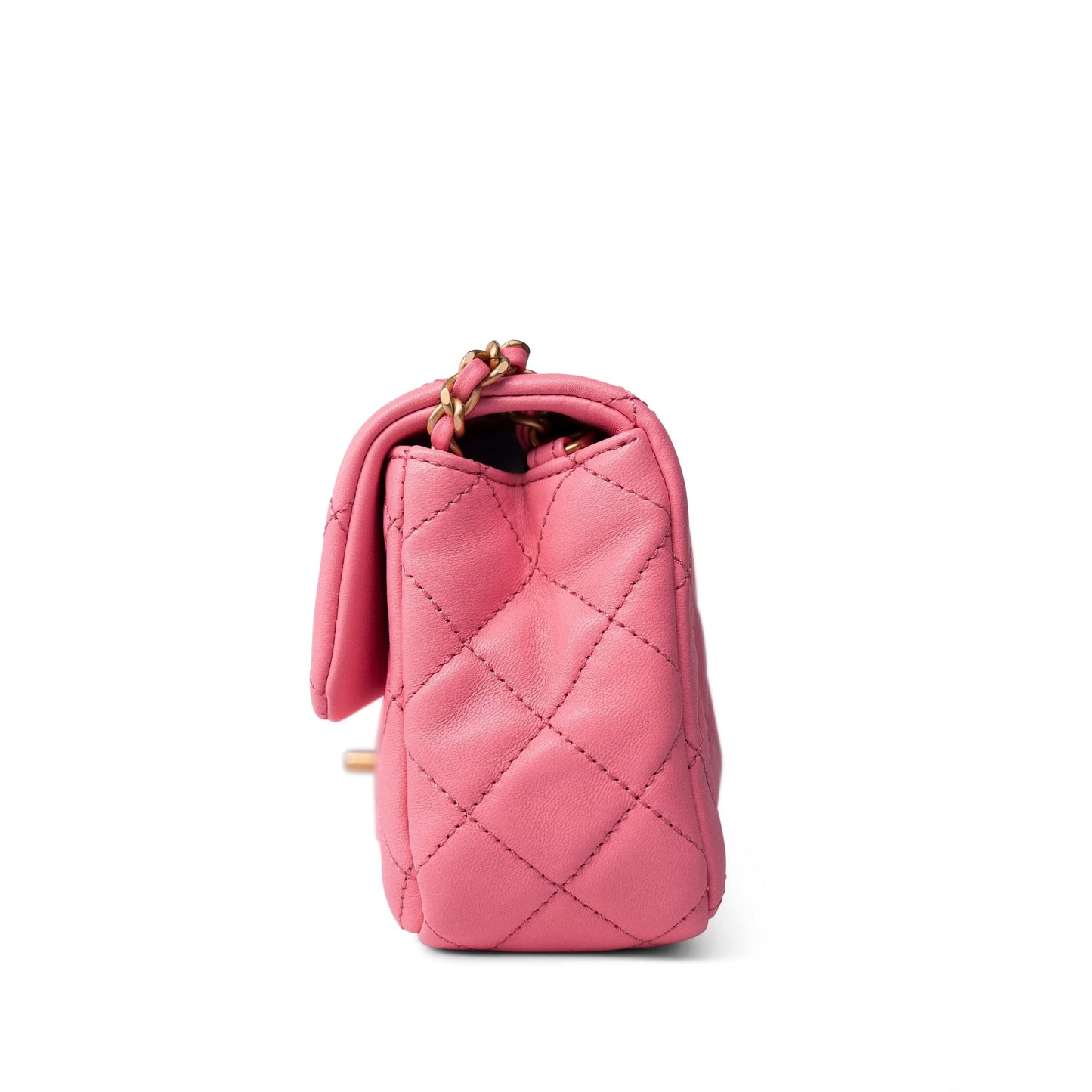 22S Pink Lambskin Quilted Mini Rectangular Pearl Crush Antique Gold Hardware