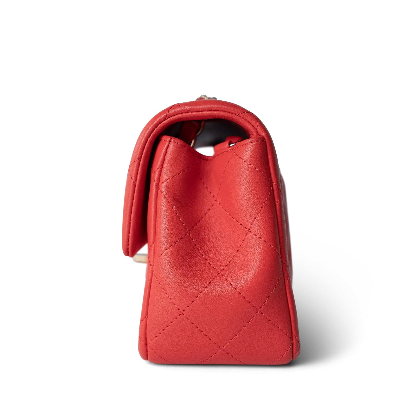 21P Red Lambskin Quilted Mini Rectangular Single Flap