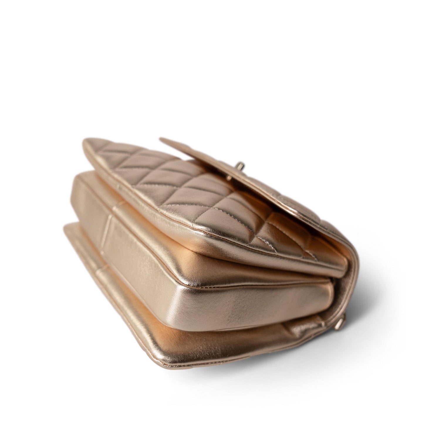 21S Gold Metallic Lambskin Quilted Trendy CC Small Light Gold Hardware