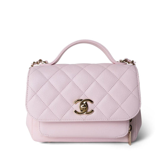 22P Light Pink Caviar Quilted Business Affinity Small Flap Light Gold Hardware