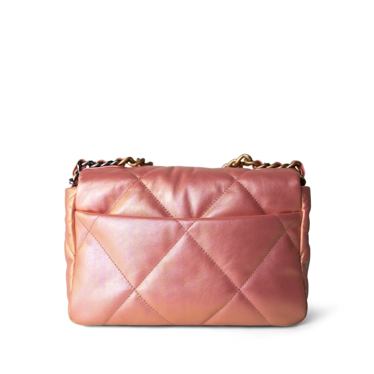 21P Iridescent Pink/Gold Lambskin Quilted 19 Flap Small Mixed Hardware