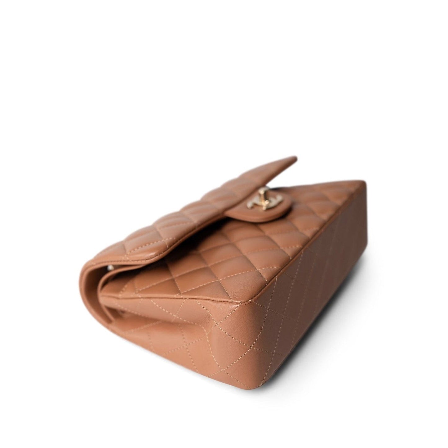 22S Caramel Lambskin Quilted Classic Flap Small Light Gold Hardware