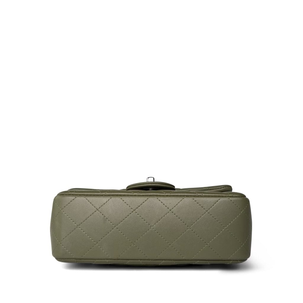 21B Dark Green Lambskin Quilted Mini Rectangular Flap Silver Hardware