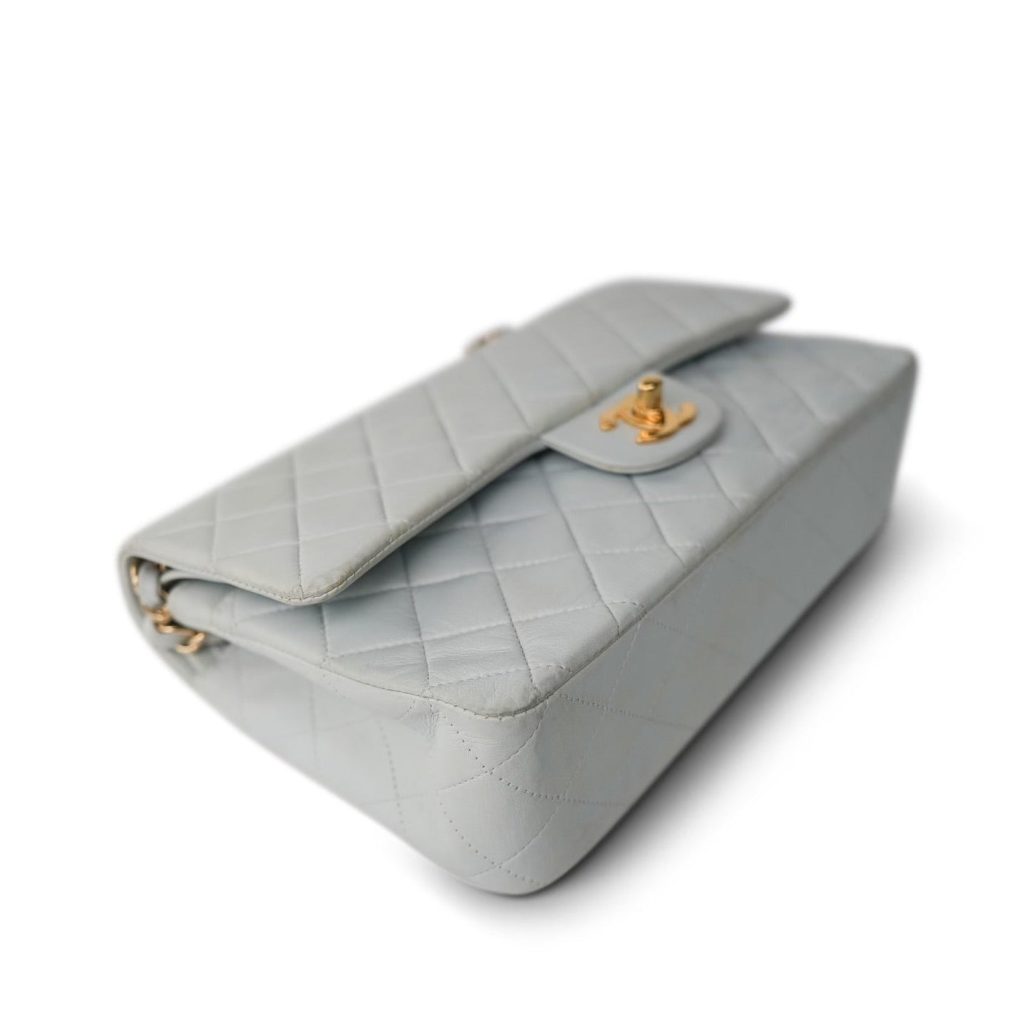 Vintage Light Blue Lambskin Quilted Medium Classic Flap Gold Hardware