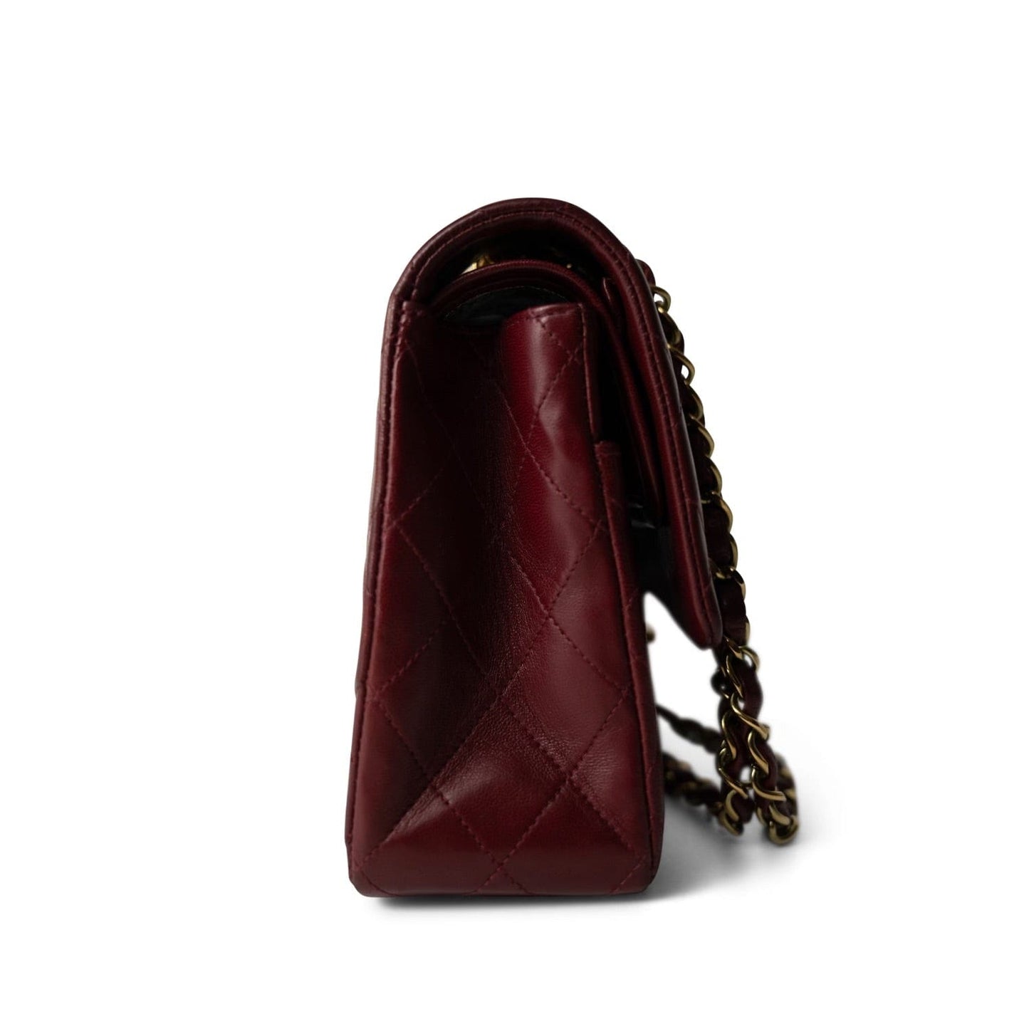 Burgundy / Wine Lambskin Quilted Classic Flap Medium Gold Hardware