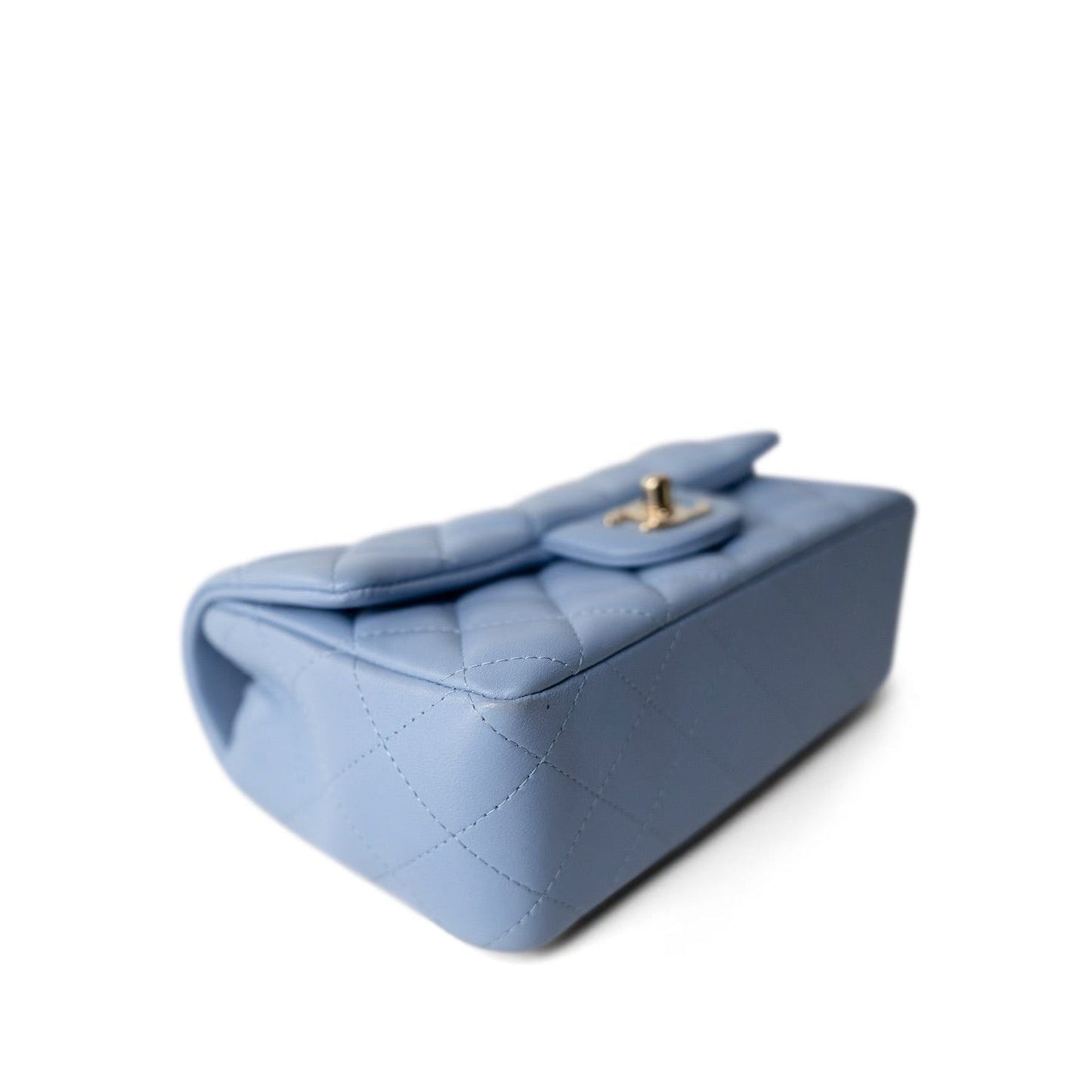 21C Sky Blue Lambskin Quilted Single Flap Mini Rectangular Light Gold Hardware