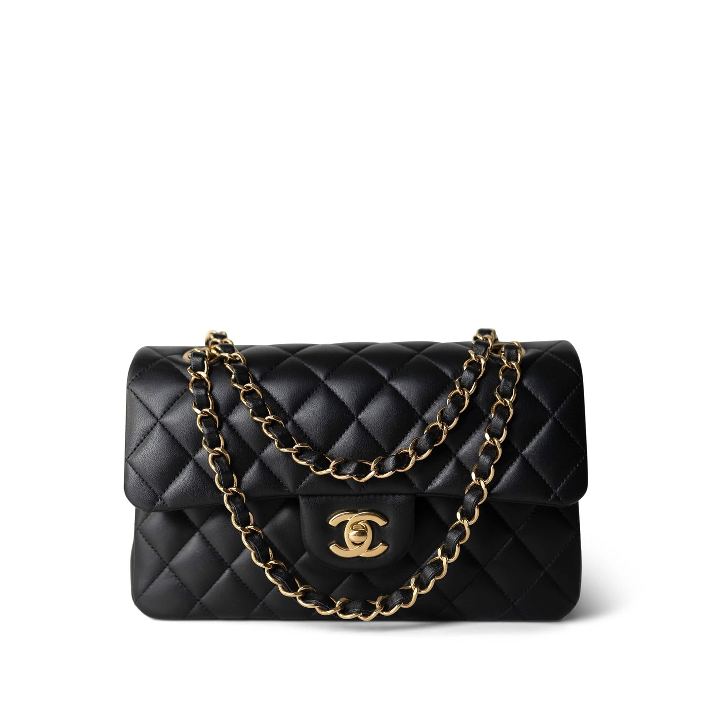 Black Lambskin Quilted Classic Flap Small Light Gold Hardware