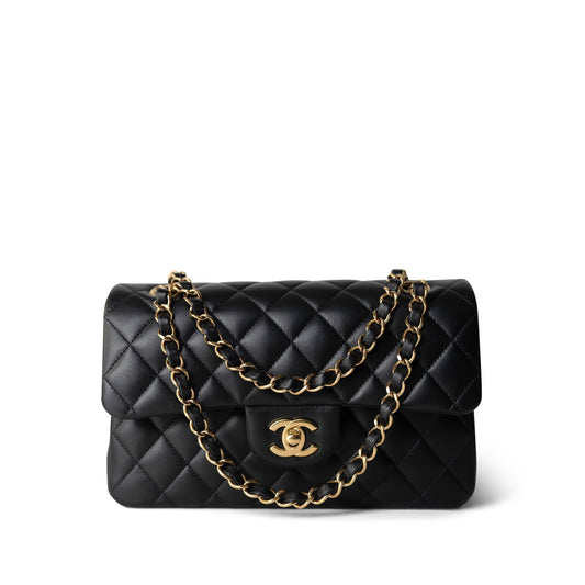 Black Lambskin Quilted Classic Flap Small Light Gold Hardware