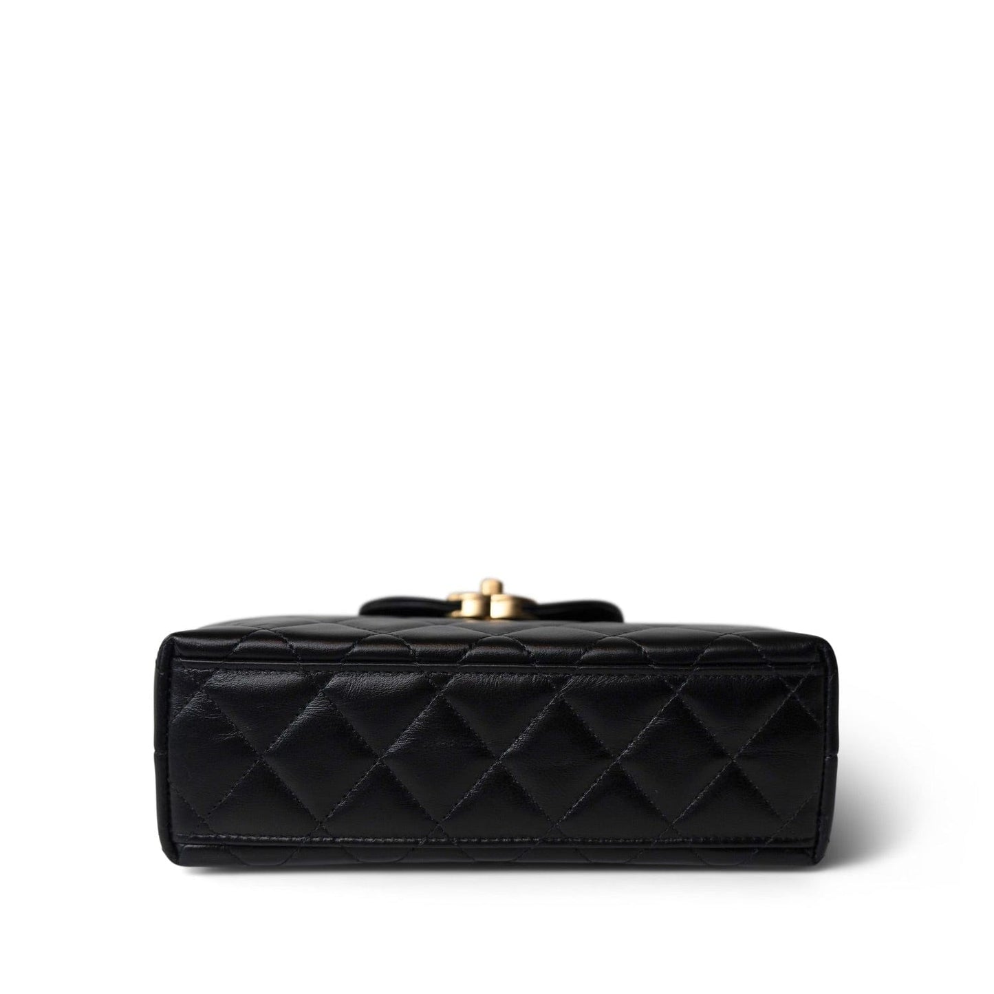 24P Black Shiny Aged Calfskin Nano Kelly Shopper Aged Gold Hardware