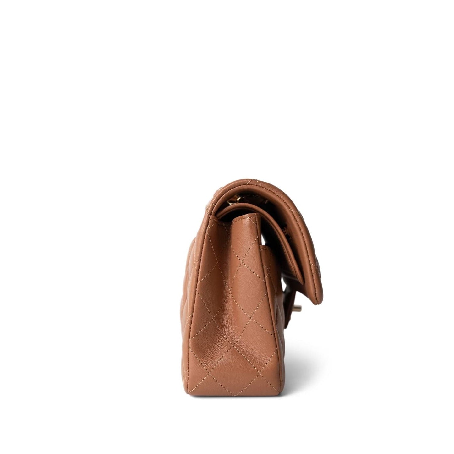 22S Caramel Lambskin Quilted Classic Flap Small Light Gold Hardware