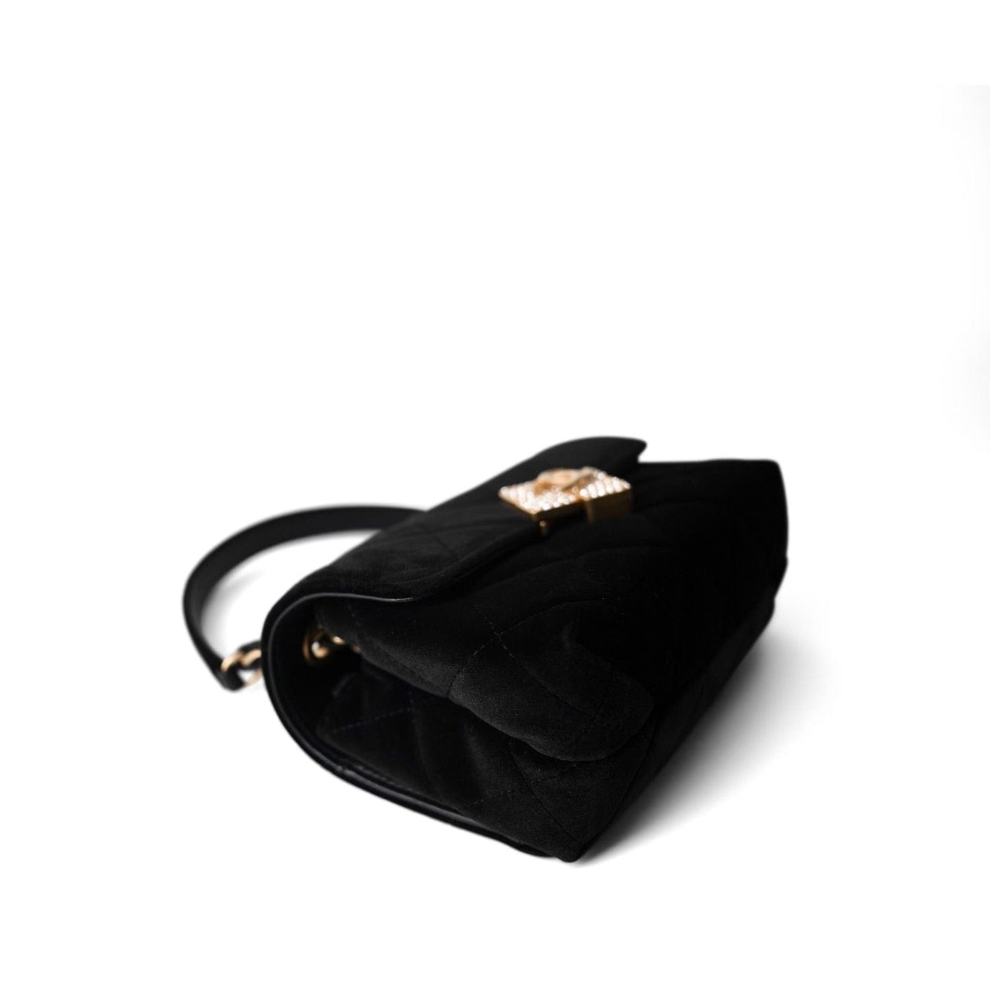 Black Velvet Strass Evening Bag Diamond Lock Flap Bag Aged GHW