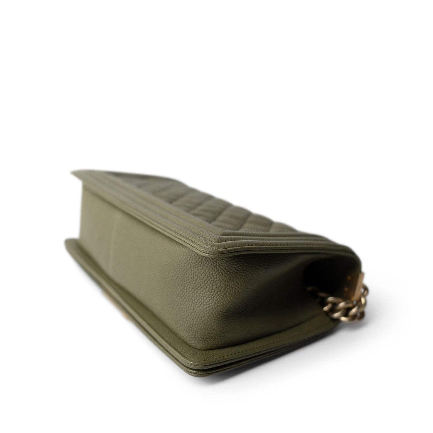 Khaki Caviar Quilted Old Medium Boy Bag Aged Gold Hardware