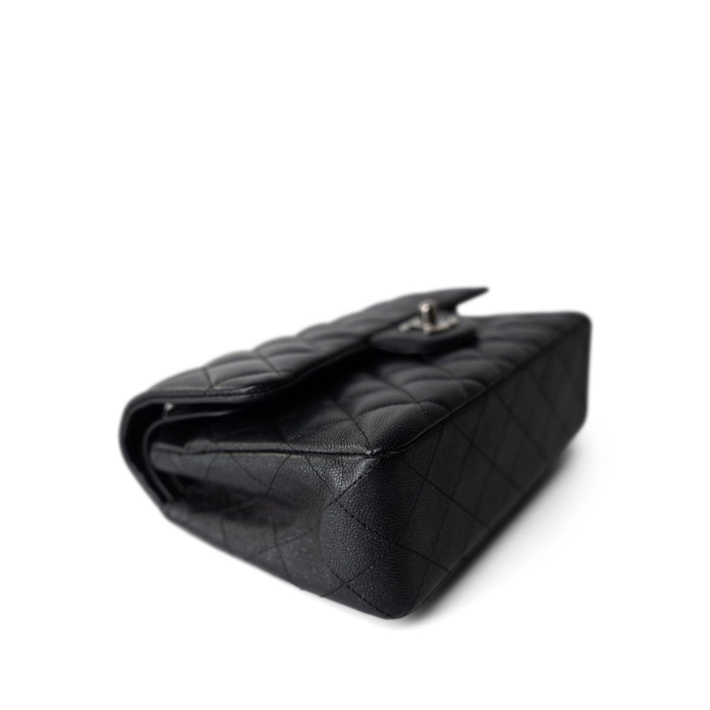 18C Charcoal Glittery Caviar Quilted Classic Flap Small