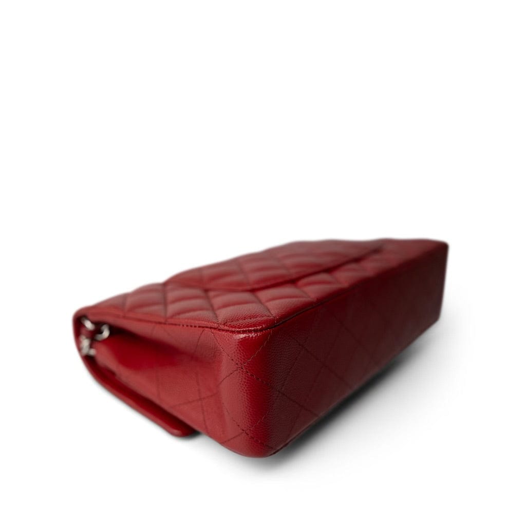 17B Red/Raspberry Caviar Quilted Medium Classic Flap Silver Hardware