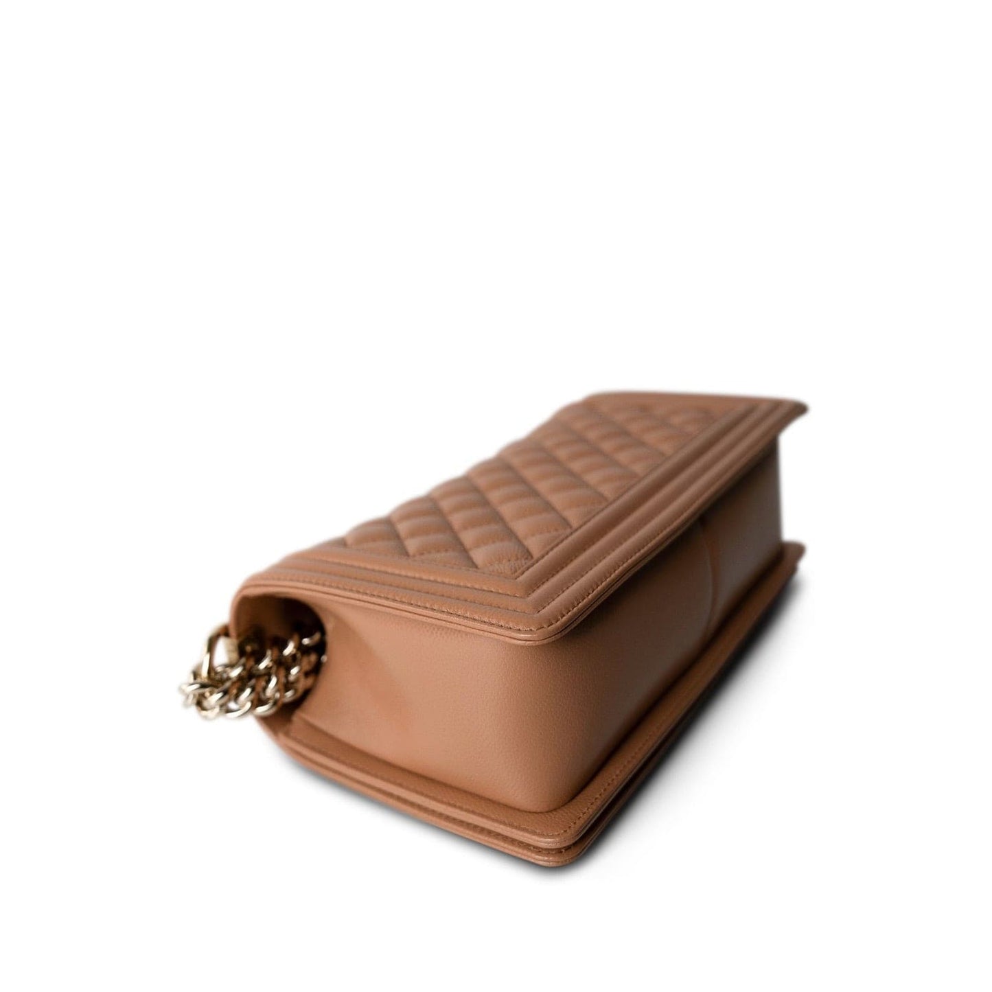 21K Caramel Caviar Quilted Boy Bag Medium Light Gold Hardware