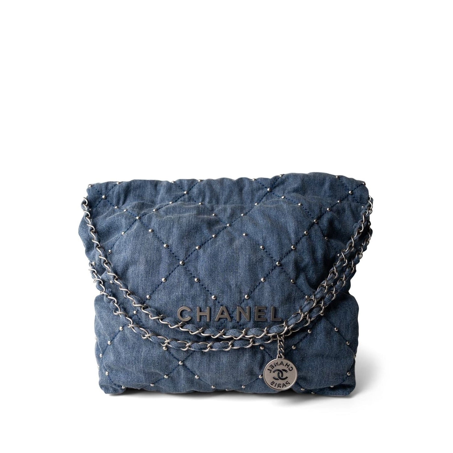 24S Washed Denim Quilted 22 Hobo Bag Small