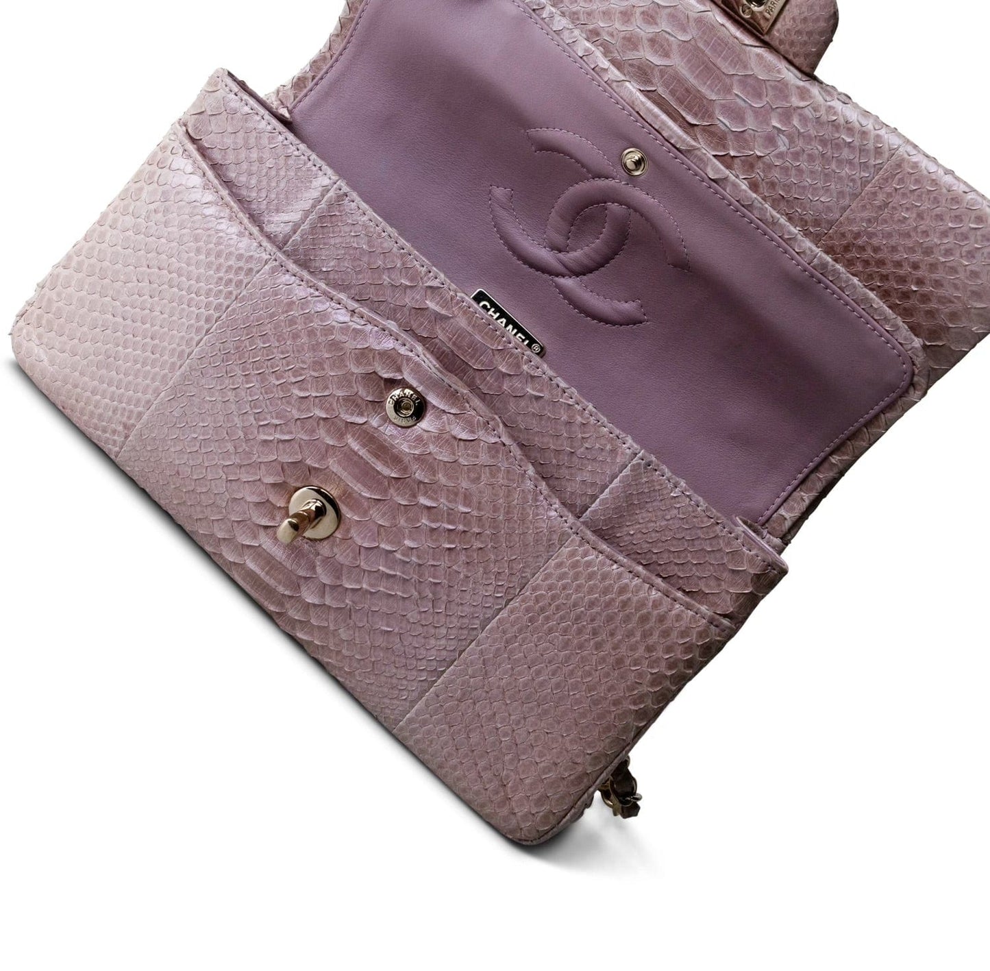 Iridescent Light Pink Python Medium Classic Double Flap LGHW