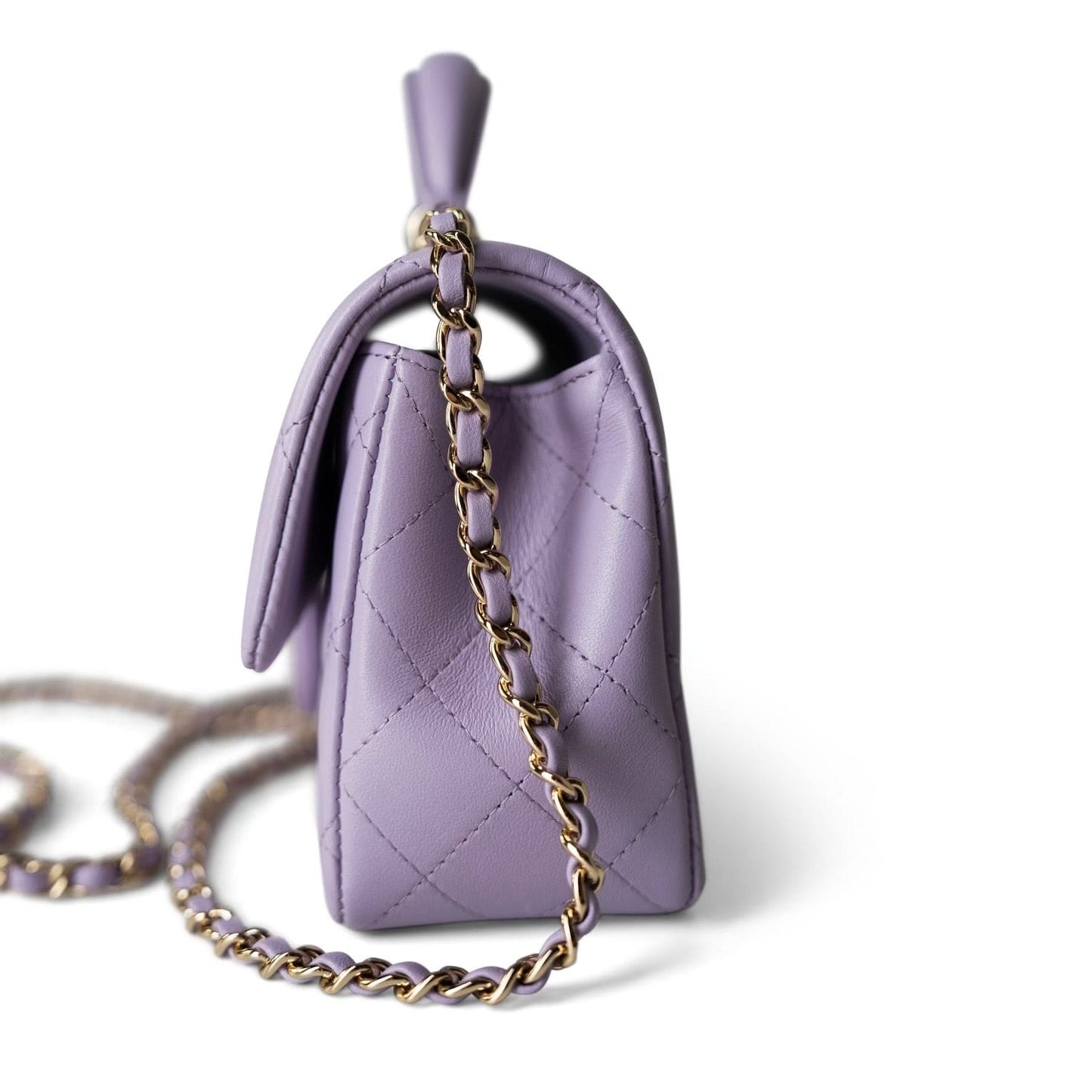 24P Lavender Lambskin Mini Top Handle Light Gold Hardware