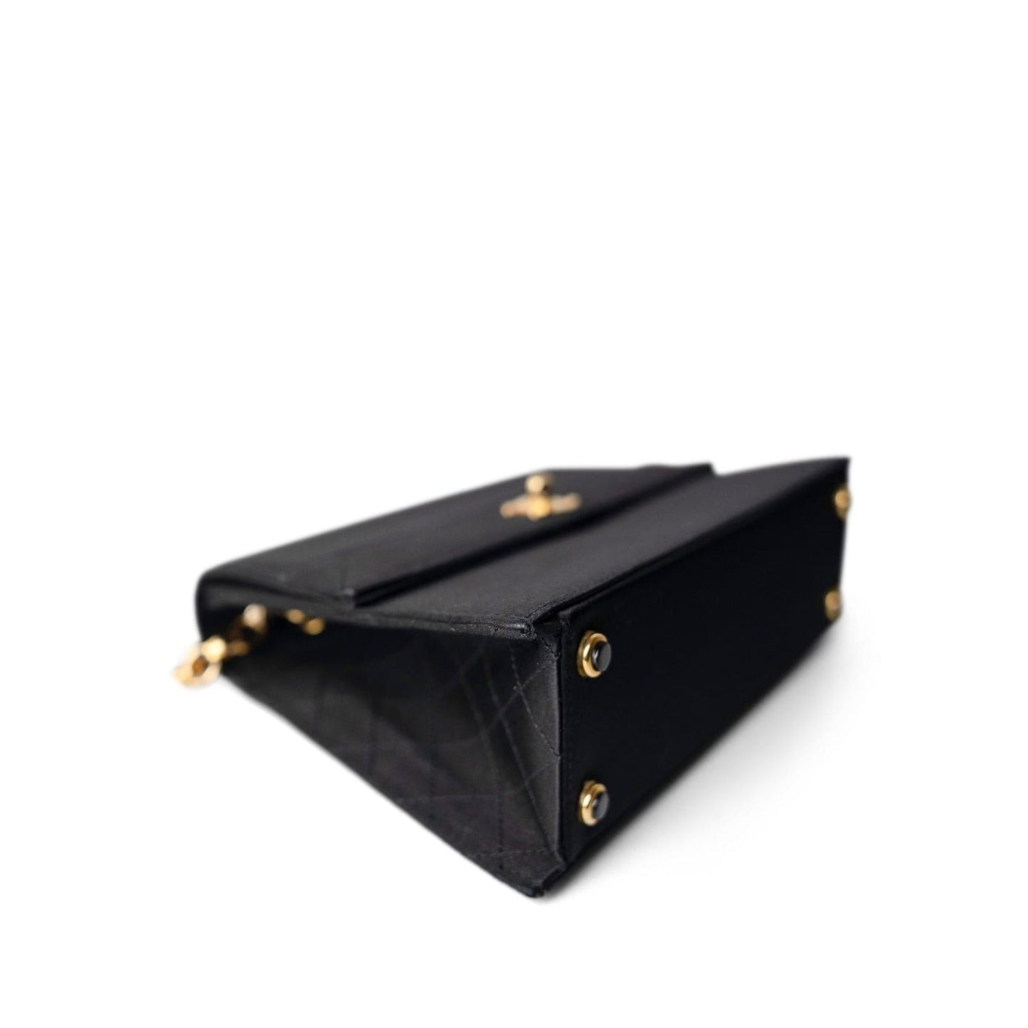 Vintage Black CC Satin Trapezoid Flap Bag