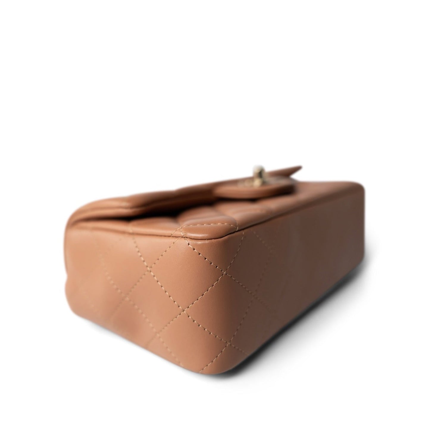 21P Light Caramel Lambskin Quilted Mini Rectangular Single Flap LGHW