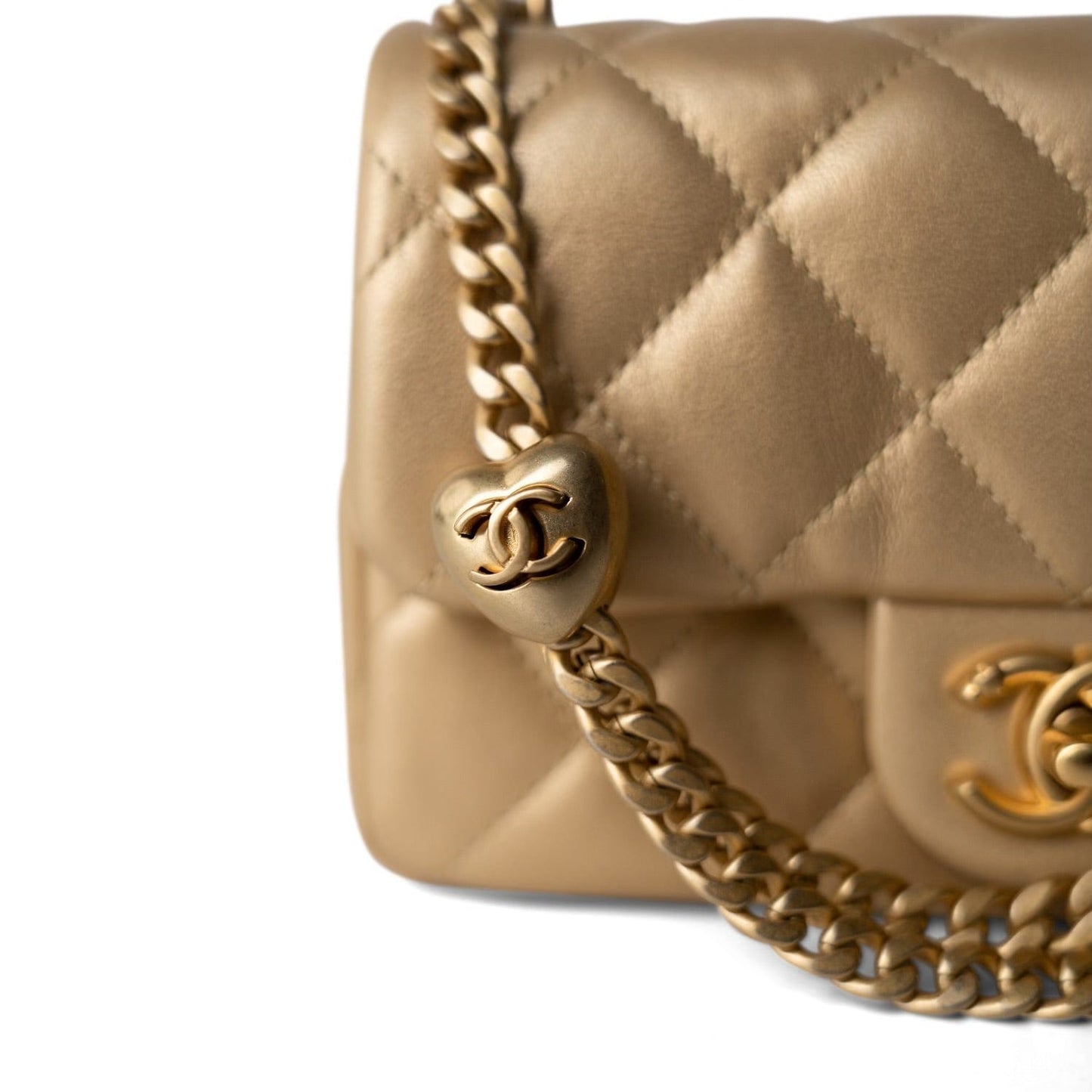 23P Gold Lambskin Quilted Mini Sweetheart Single Flap Bag Aged GHW