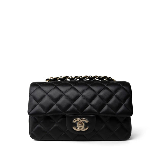 23S Black Lambskin Quilted Mini Rectangular Single Flap LGHW
