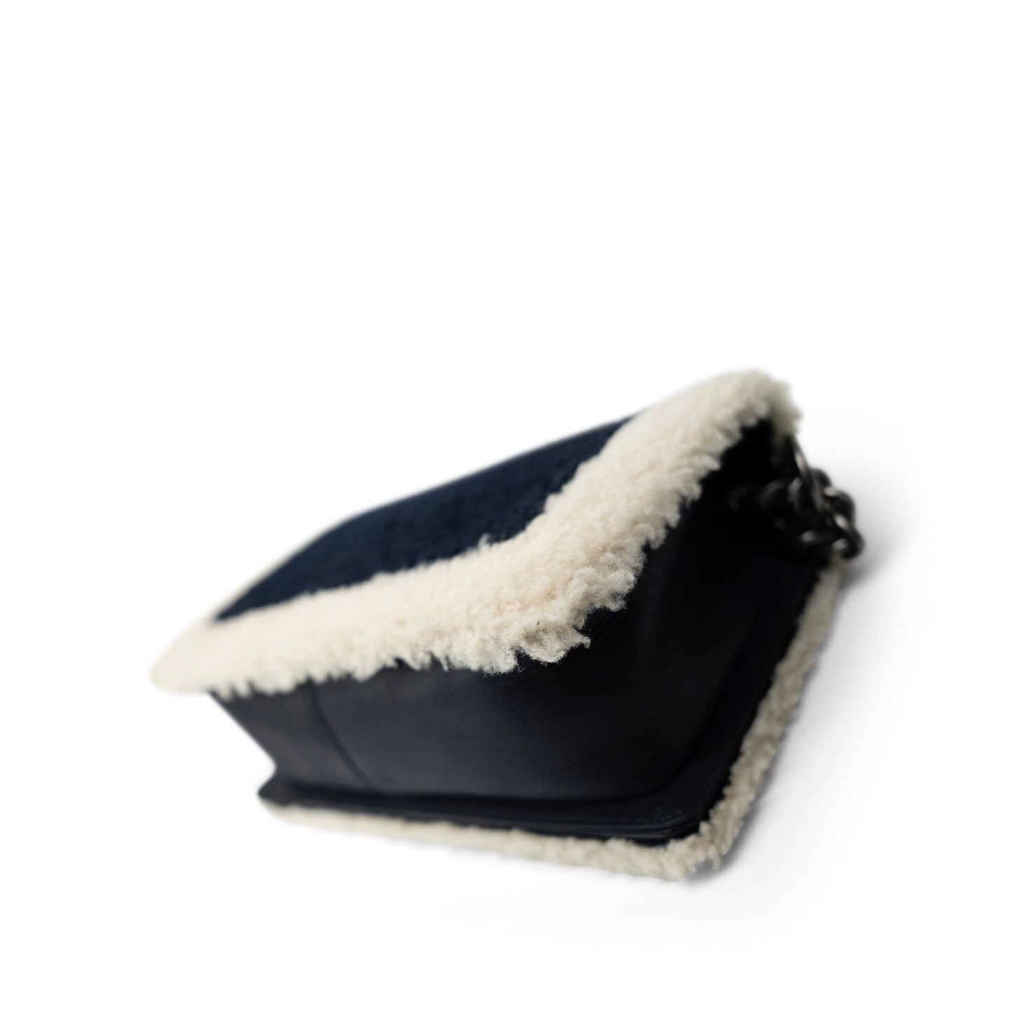 Navy/Cream Shearling Boy Bag Old Medium Ruthenium Hardware