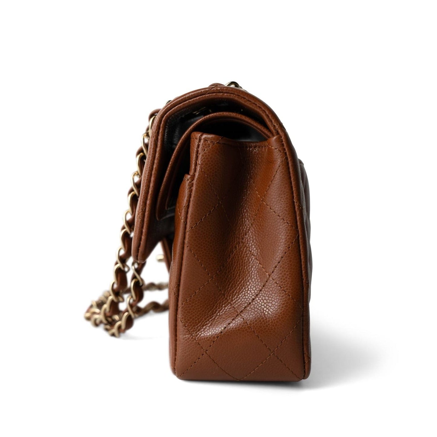 23A Brown/Cognac Caviar Quilted Classic Flap Small Light Gold Hardware