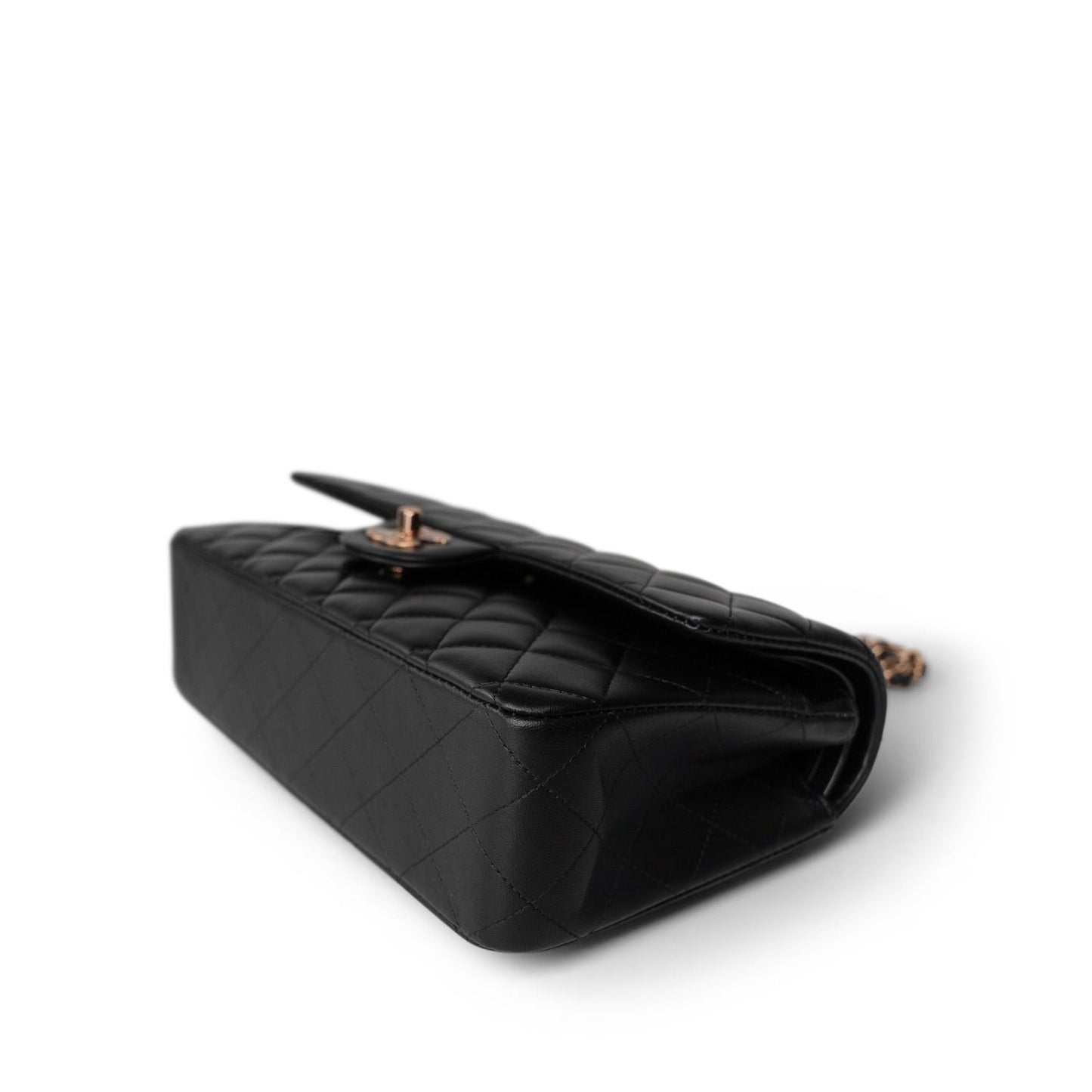 21B Black Lambskin Quilted Classic Flap Medium Rose Gold Hardware