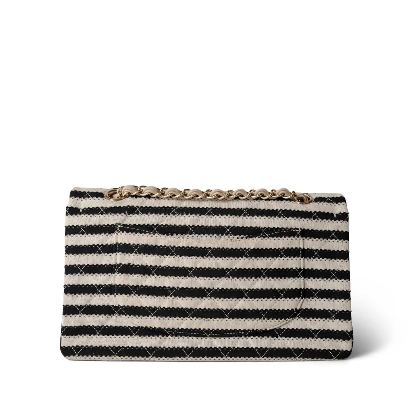 Ivory/Black Striped Coco Sailor Pearl Classic Flap Bag Gold Hardware