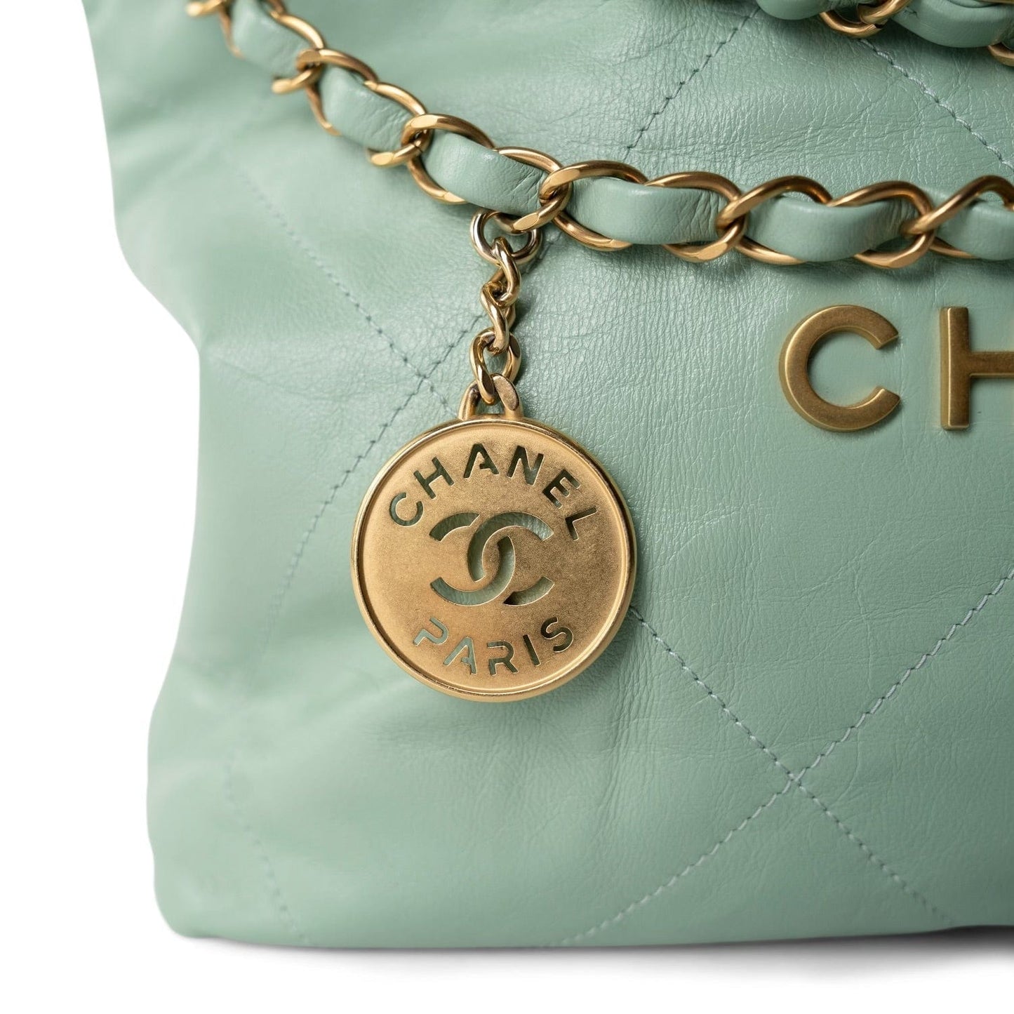 23P Light Green Calfskin Quilted 22 Hobo Bag Small