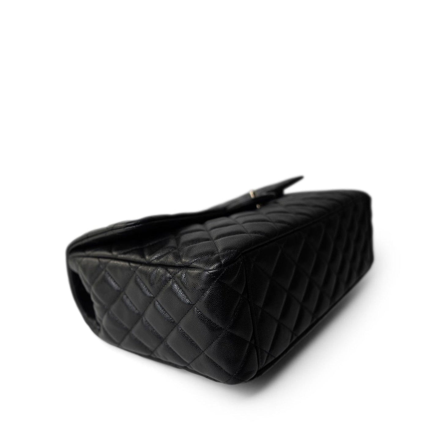 Black Caviar Quilted XXL Jumbo Single Flap Light Gold Hardware