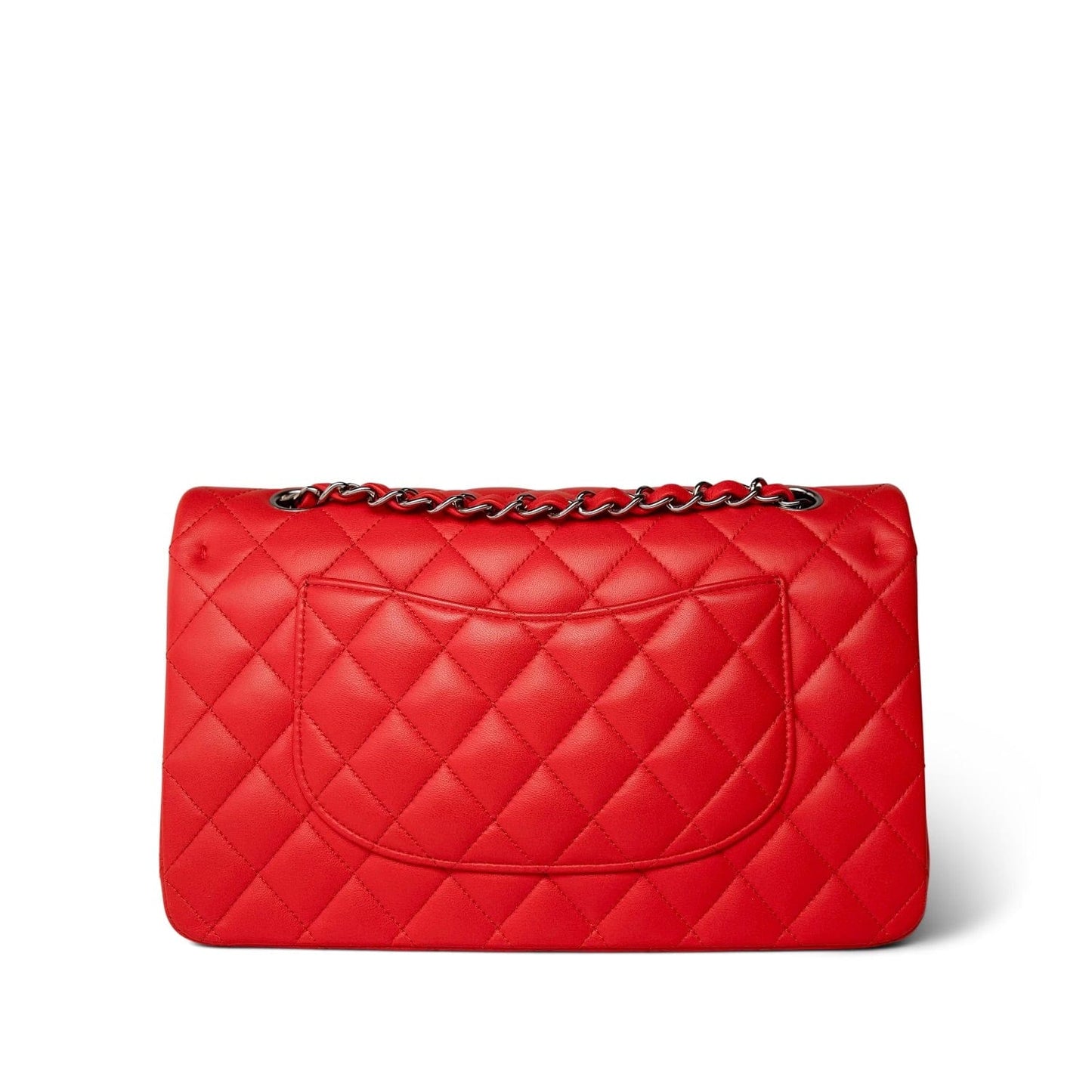 Red Lambskin Quilted Classic Flap Medium Silver Hardware