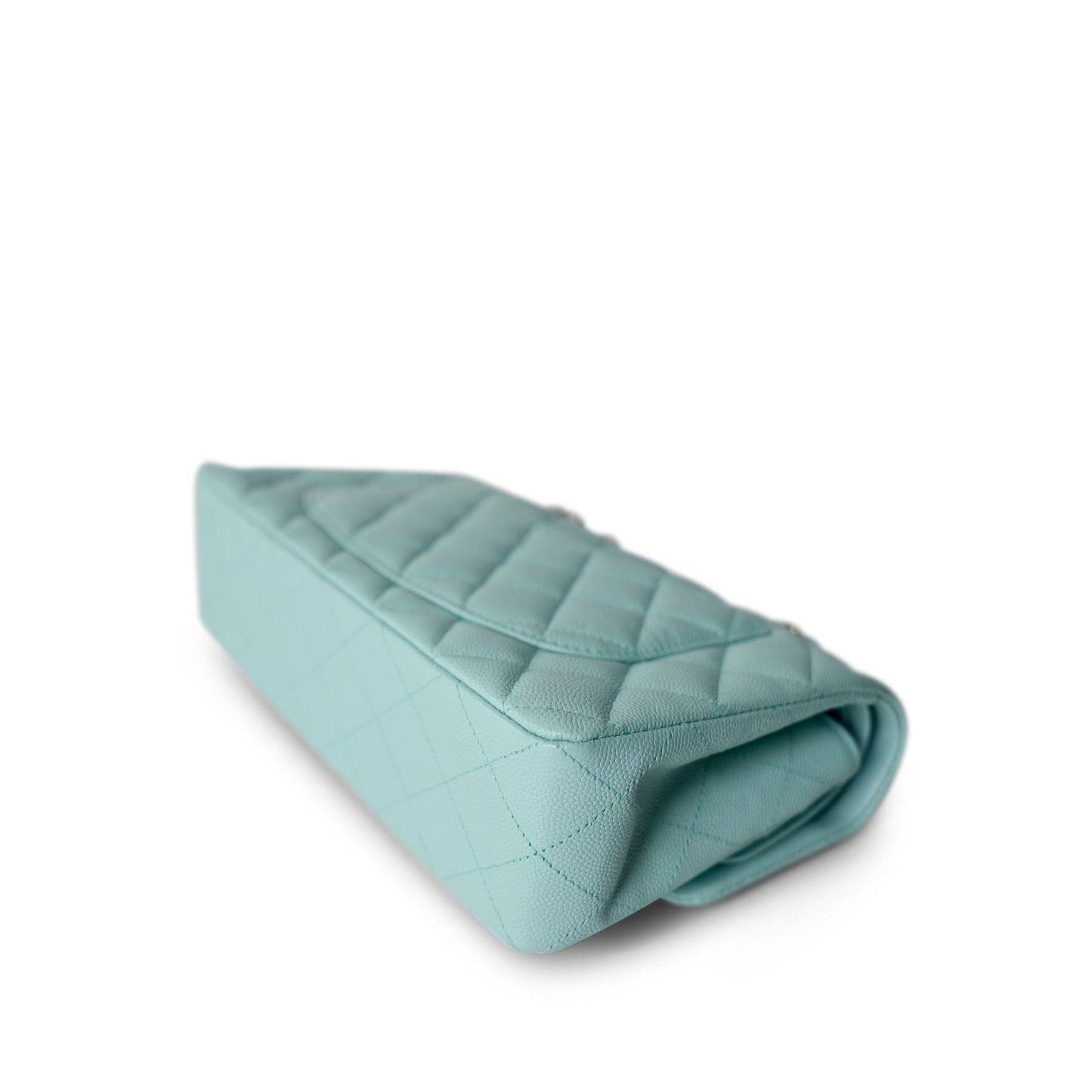 19C Tiffany Blue Caviar Quilted Classic Flap Small Light Gold Hardware