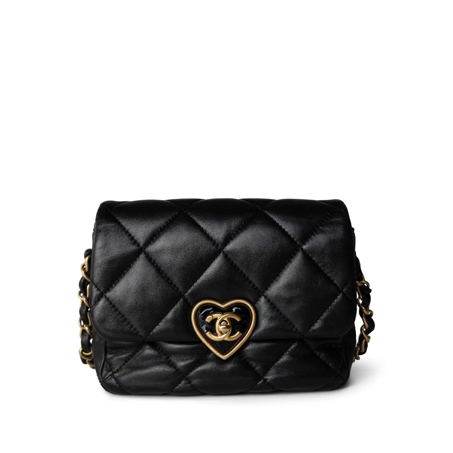 Black Lambskin Quilted Coco Love Flap Bag