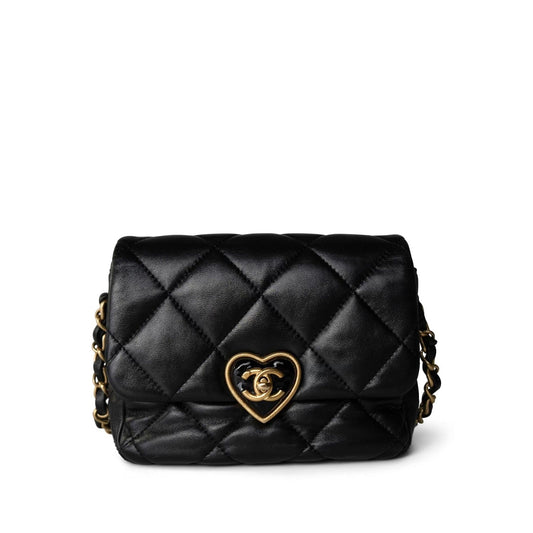 Black Lambskin Quilted Coco Love Flap Bag