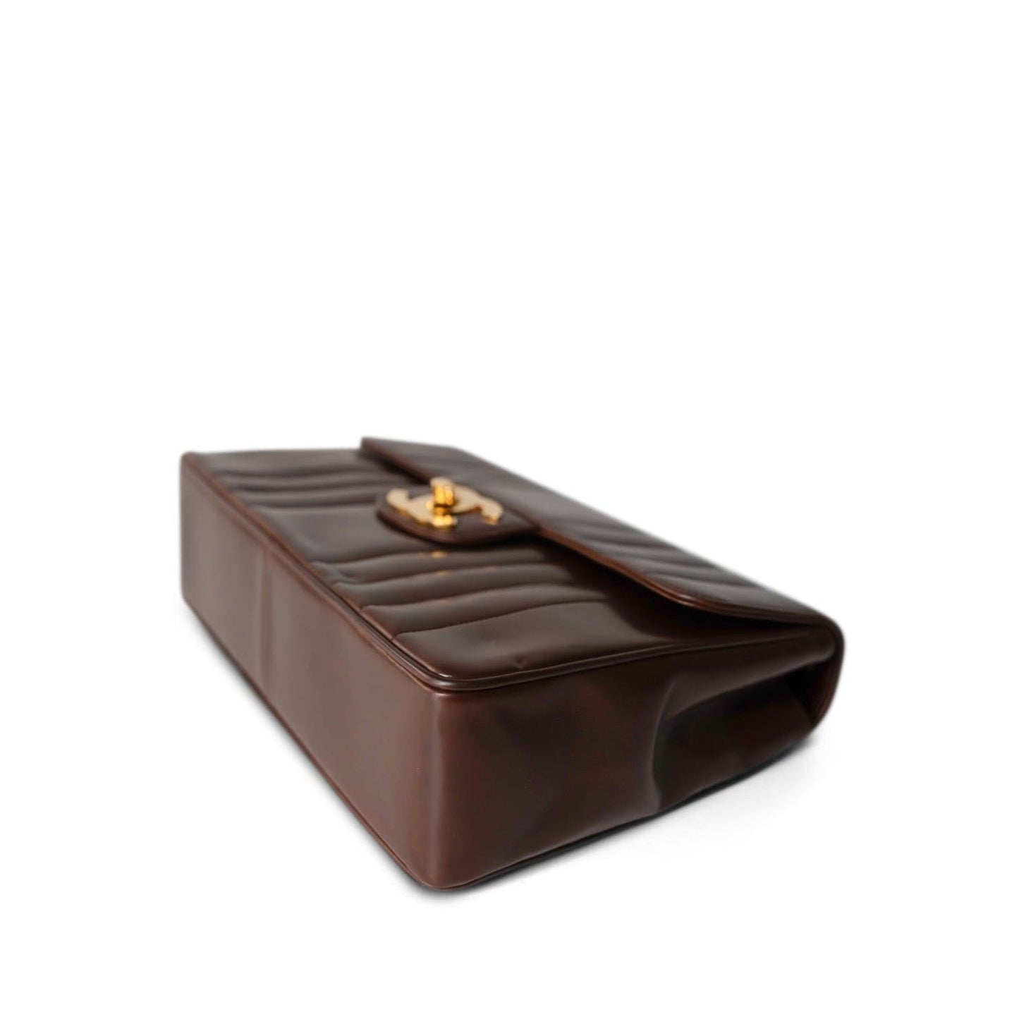 Brown Mademoiselle Lambskin Vertical Flap Jumbo Gold Hardware