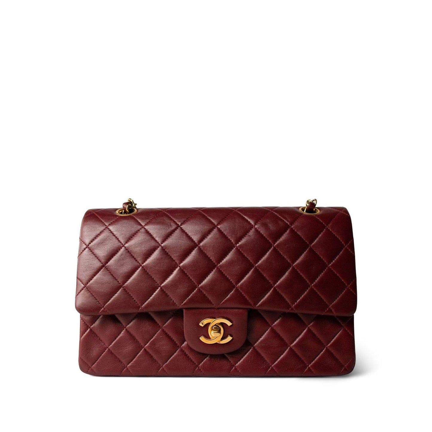Burgundy / Wine Lambskin Quilted Classic Flap Medium Gold Hardware