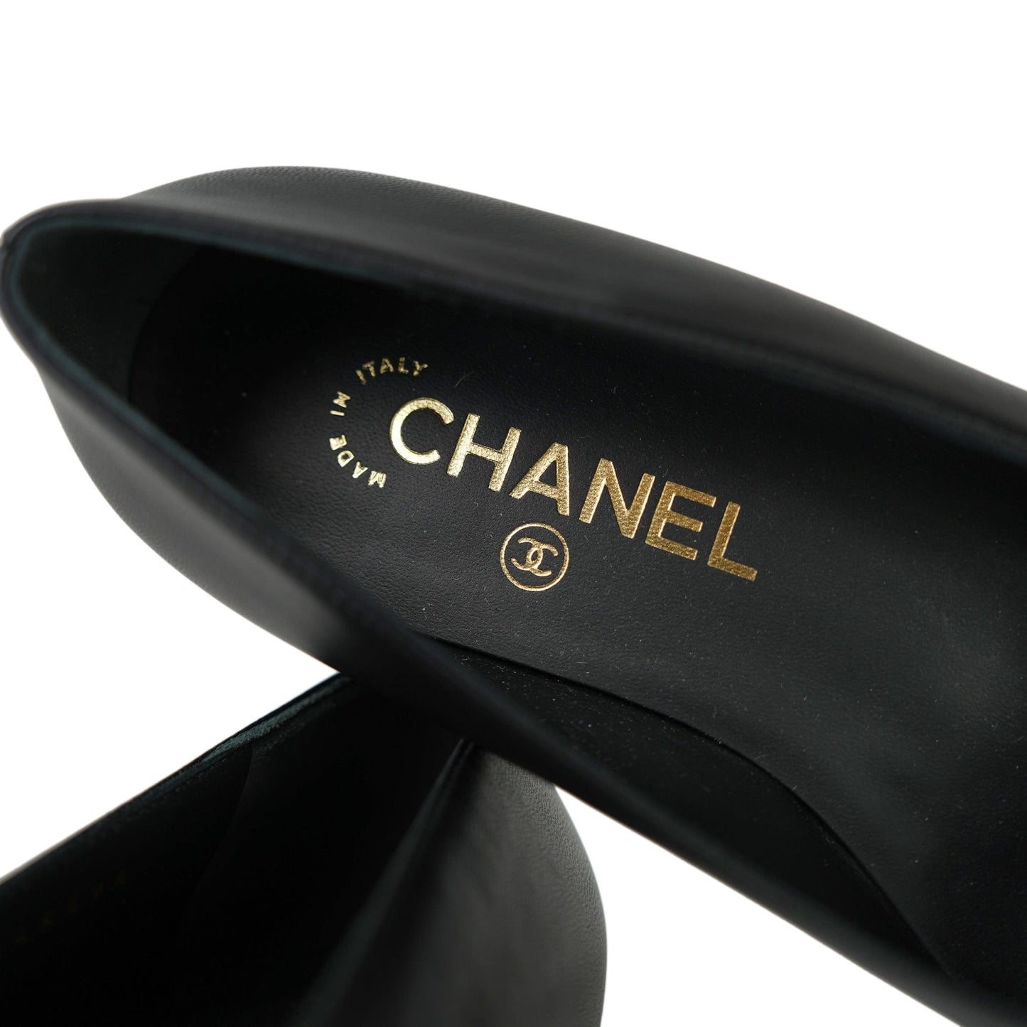 24P Black Lambskin Camellia CC Patent Cap Toe Ballerina Flats Size 36.5