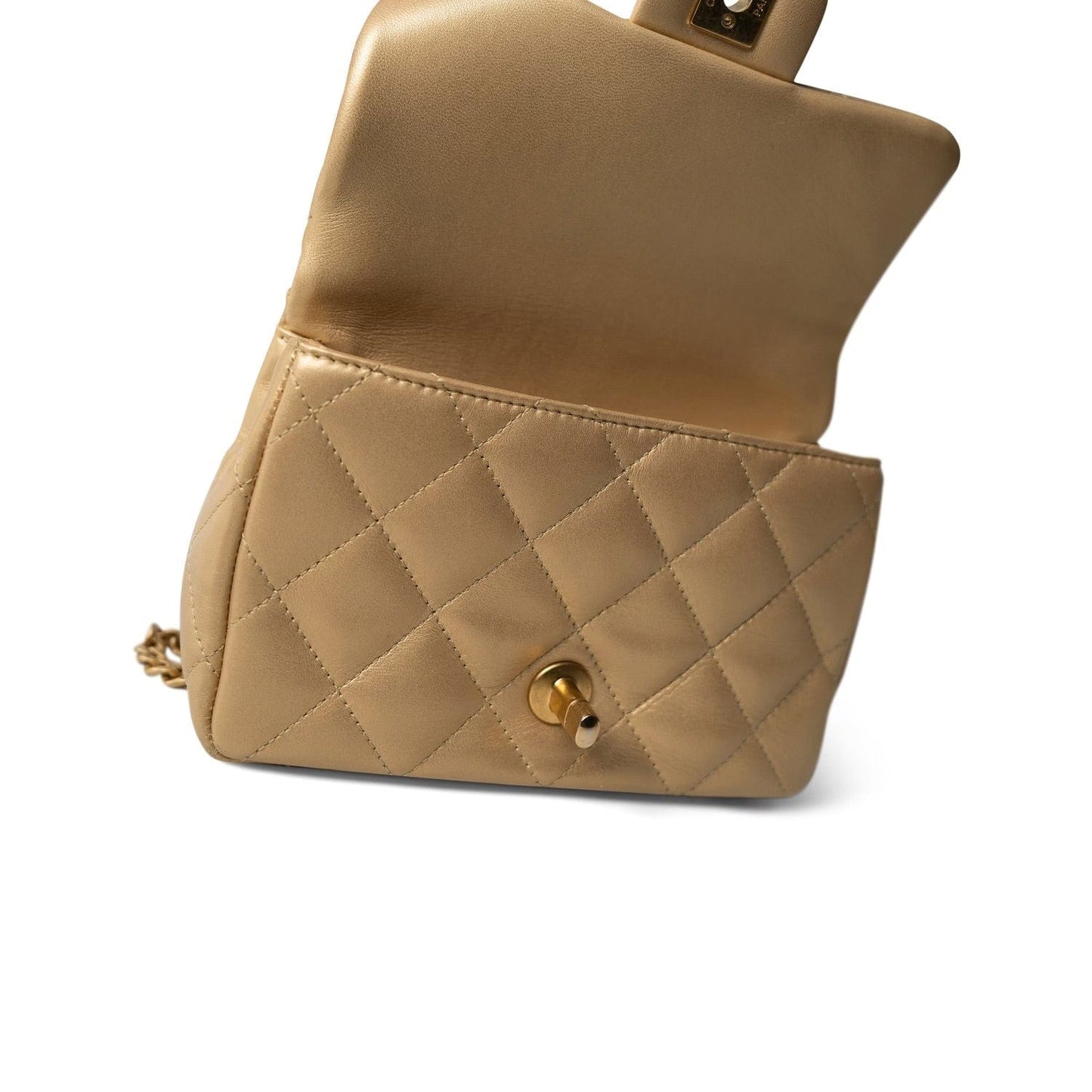 23P Gold Lambskin Quilted Mini Sweetheart Single Flap Bag Aged GHW