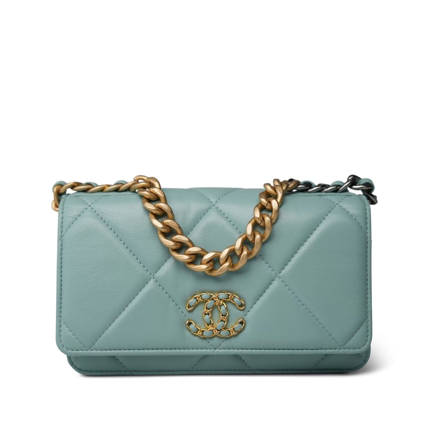 Tiffany Blue Lambskin Quilted 19 Wallet on Chain Mixed Hardware