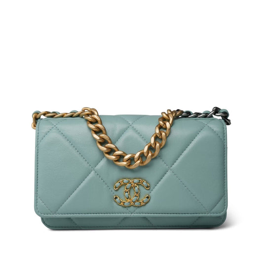 Tiffany Blue Lambskin Quilted 19 Wallet on Chain Mixed Hardware