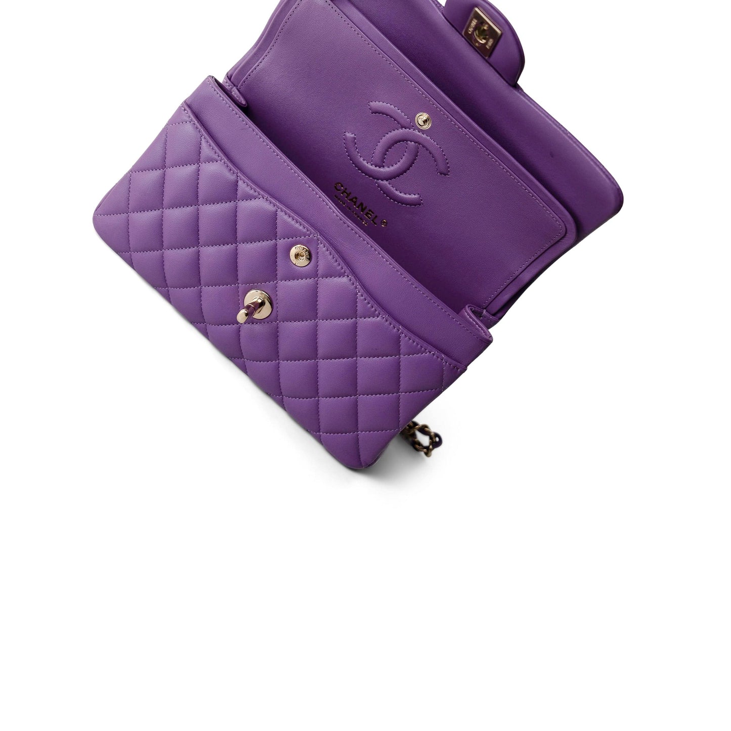 22P Purple Lambskin Quilted Classic Flap Small LGHW