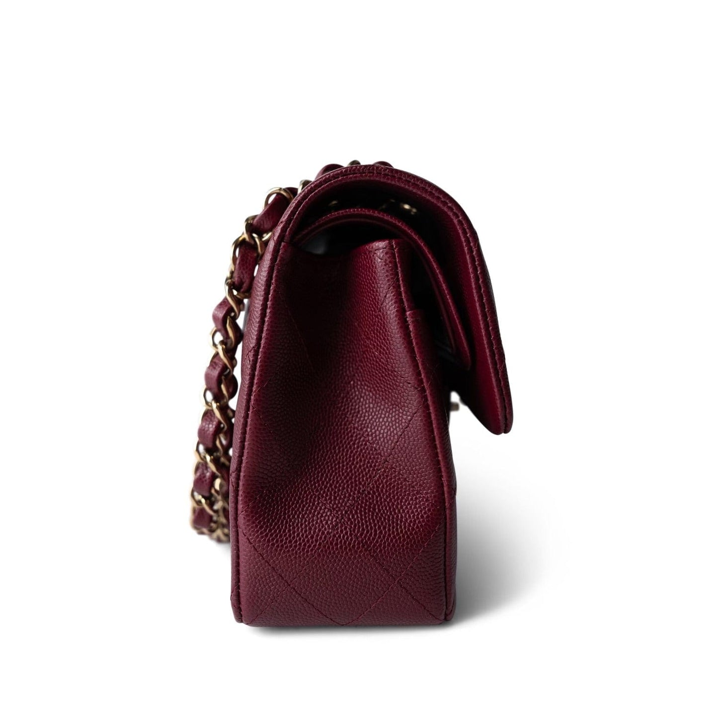 Wine/Burgundy Caviar Quilted Small Classic Double Flap LGHW