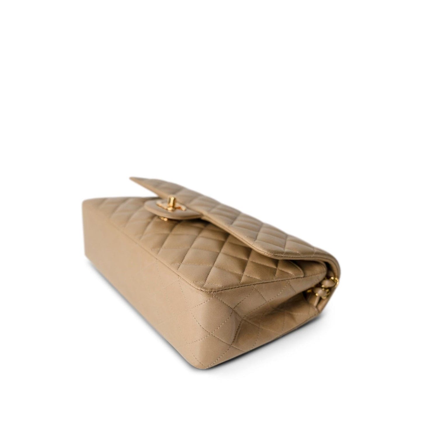 Dark Beige Lambskin Quilted Vintage Classic Flap Medium Gold Hardware